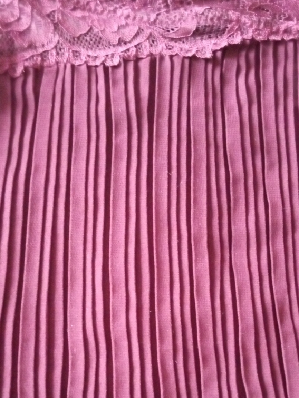 Lace-Trim Satin Pleated Cami & Short Sleep Set - Deep Plum - Picture 4 of 11